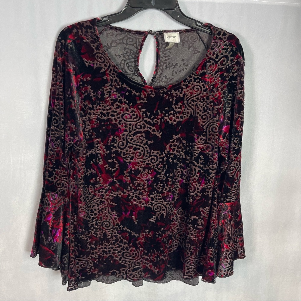 Cupio Velvet Bell Sleeve Blouse Shirt Top